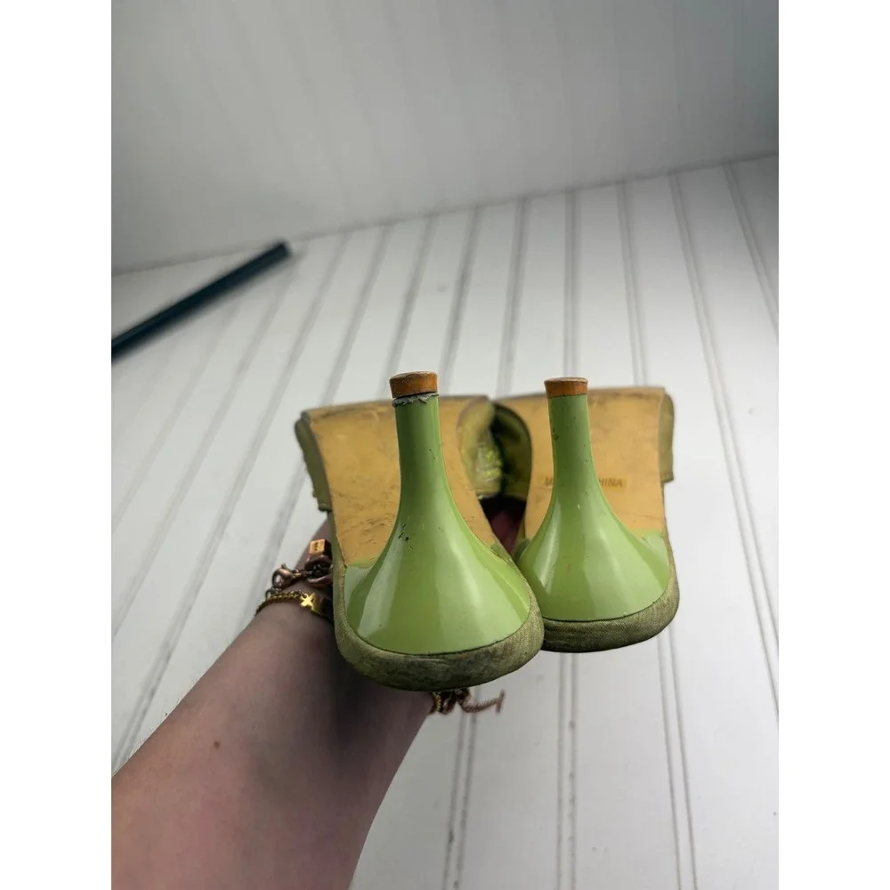 Anne Michelle Vintage Y2K Green Beaded Floral Satin Kitten Heels Women's Size 6